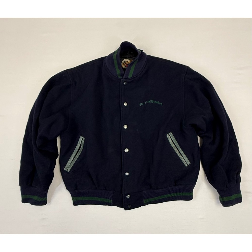 Vintage Distressed Dehen Jackets Portland‎ Brewing Varsity Jacket Navy Blue Sz M